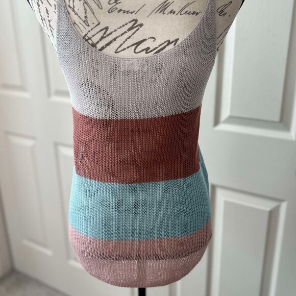 Women's Locked Stitched Colorful Striped Grey, Brown, Turquoise & Pink Tank Top - Picture 4 of 6